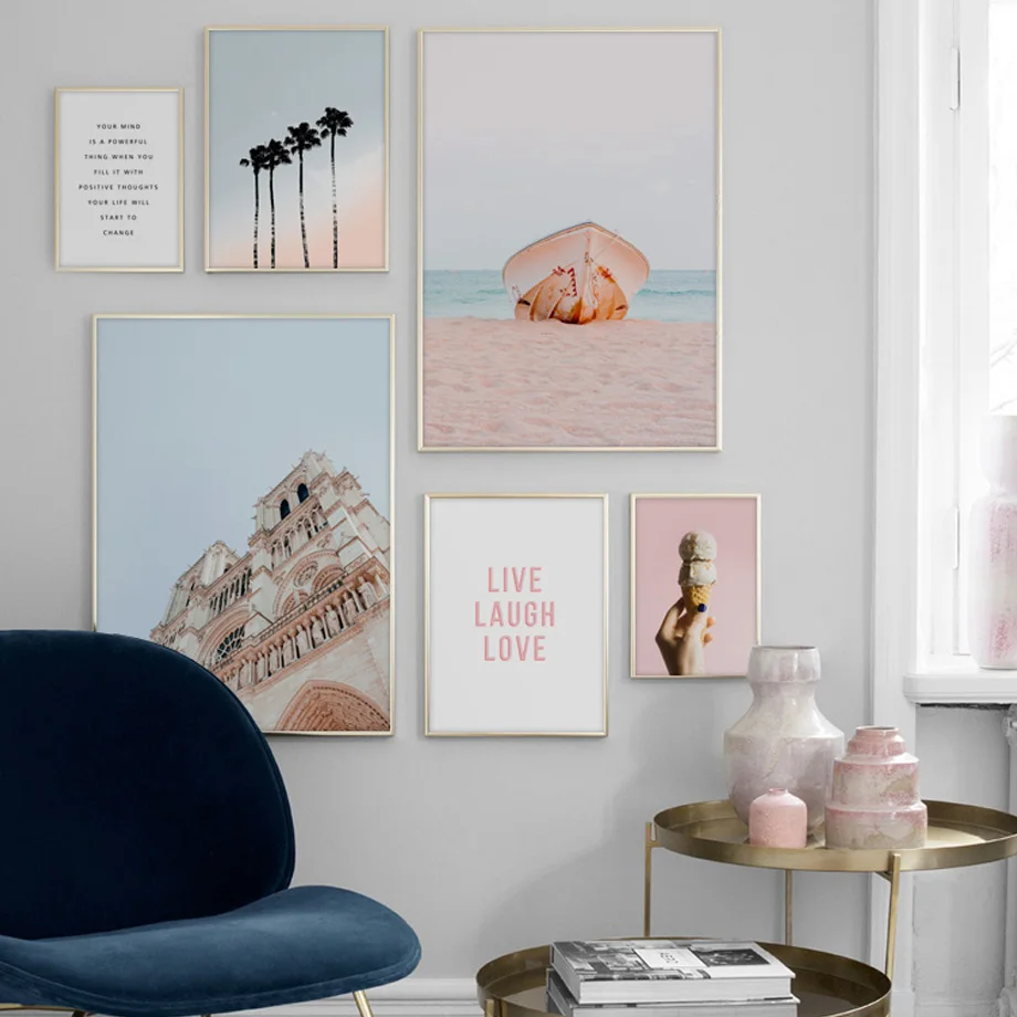 Modern Living Room Home Decor Wall Art Pictures Ice Cream Boat Coconut Tree Letter Nordic Poster Modular Print Canvas Painting | Дом и сад