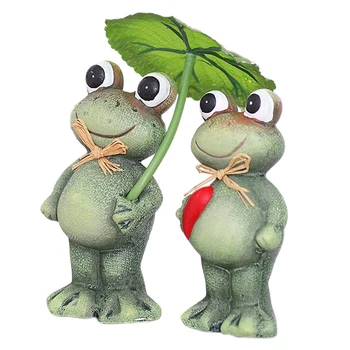 

2Pcs Creative 3D Resin Frog Craft Figurine Home Office Tabletop Decor Gift Garden Courtyard Couple Frog Model Decoration Accesso