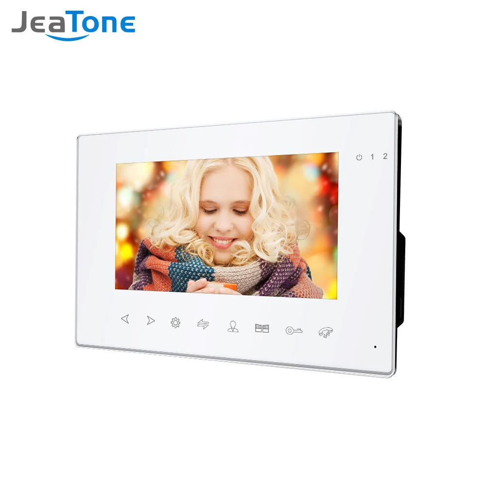 Jeatone 7 pulgadas Monitor de Interior para Video de la puerta teléfono Video de la puerta Sistema de portero automático timbre vídeo a día y noche visión Monitor blanco