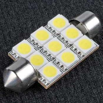 

HMOCNV 3W DC12V 5050 SMD 9LED Car Interior Double Sharp Ultra Bright License Plate Light Reading Lamp Bulb 39mm