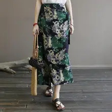 Винтажные юбки Цветочные прямые до середины икры Длина ампир Талия Женская одежда Новая Летняя Повседневная Свободная Женская юбка