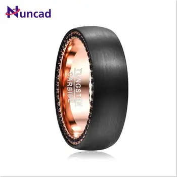 

8mm Width Tungsten Carbide Ring Surface Black Brushed Inner Ring Rose Gold Side Black Zircon Tungsten Steel Men's Ring