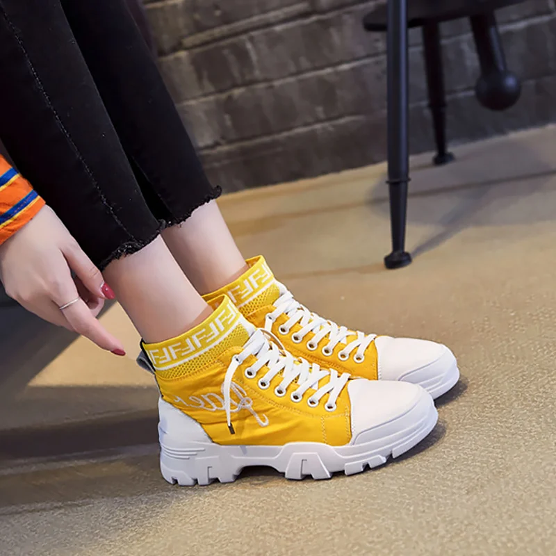 

2019 New Casual woman sneakers High top Increasing Platform sneakers Breathable Fashion White Platform Wedges shoes for women