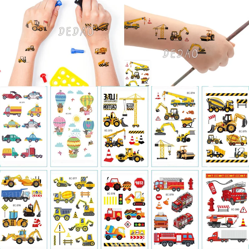 Sticker Waterproof Tattoos Vehicle Police Kids Children Cartoon for 10pcs Engineering