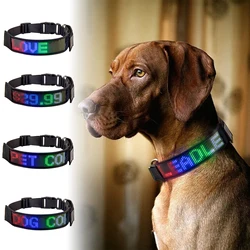 Pet collar arreios programa texto rolagem mensagem display piscando led filhote de cachorro animais de estimação cão leva segurança aviso chihuahua multicolorido