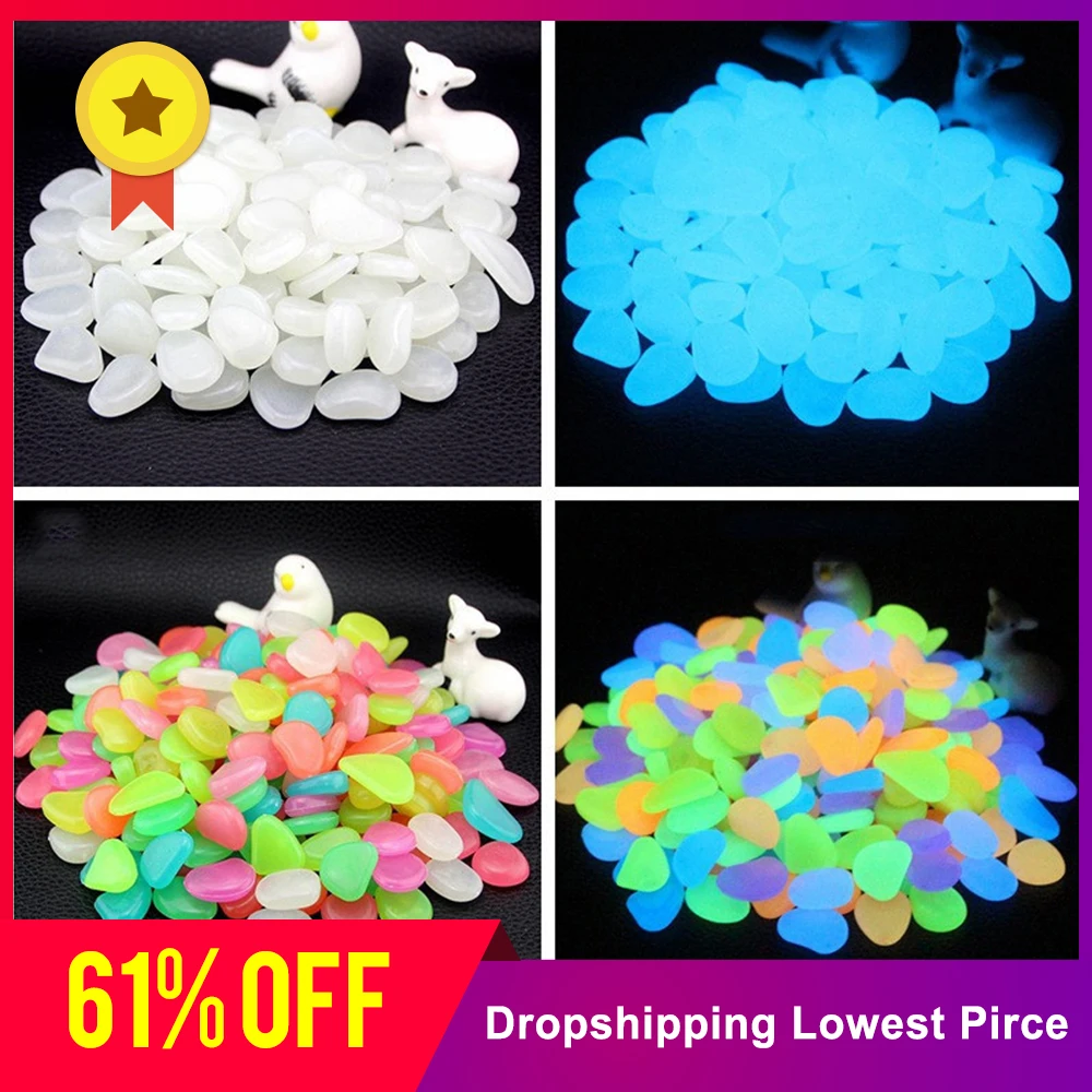 

100 pcs Glow In Dark Pebbles Gaeden Luminous Stone Fluorescent Artificial Stone for Aquarium Fish Tank Garden Decoration