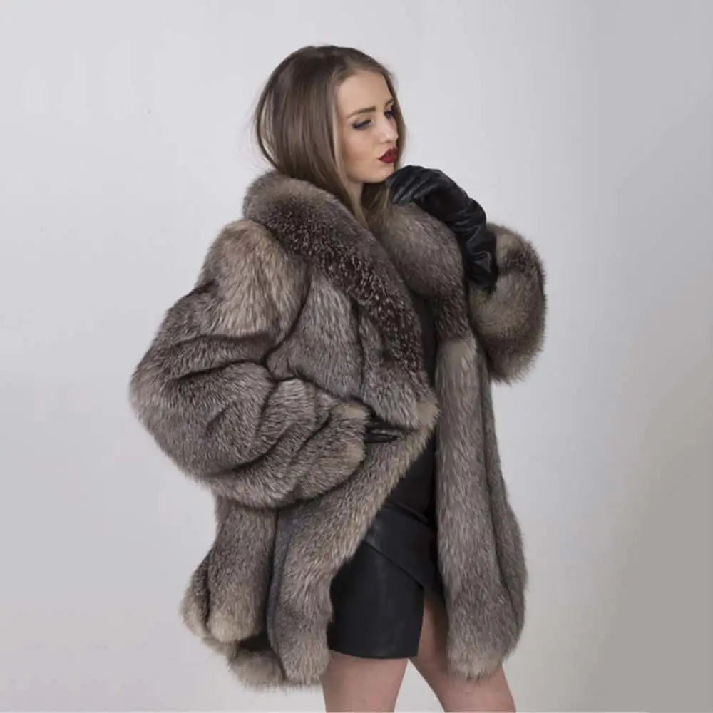70cm coat length Новое натуральное пальто из натуральной черно-бурой лисицы с мехом длинные меховые пальто теплые женские меховые зимнее пальто винтажные женские шубы - Цвет: 70cm coat length