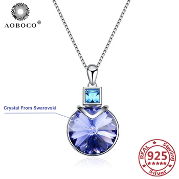 شراءAOBOCO 925 الاسترليني قلادة فضية كريستال الأزرق من سواروفسكي المرأة مجوهرات قلادة المعلقات الفضة 925 مجوهرات هدايا أمي