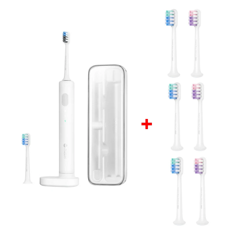Xiaomi Mijia Водонепроницаемая звуковая электрическая зубная щетка, портативная перезаряжаемая беспроводная звуковая зубная щетка, ультра звуковая зубная щетка, BET-C01 - Цвет: Add 6 Brush Heads