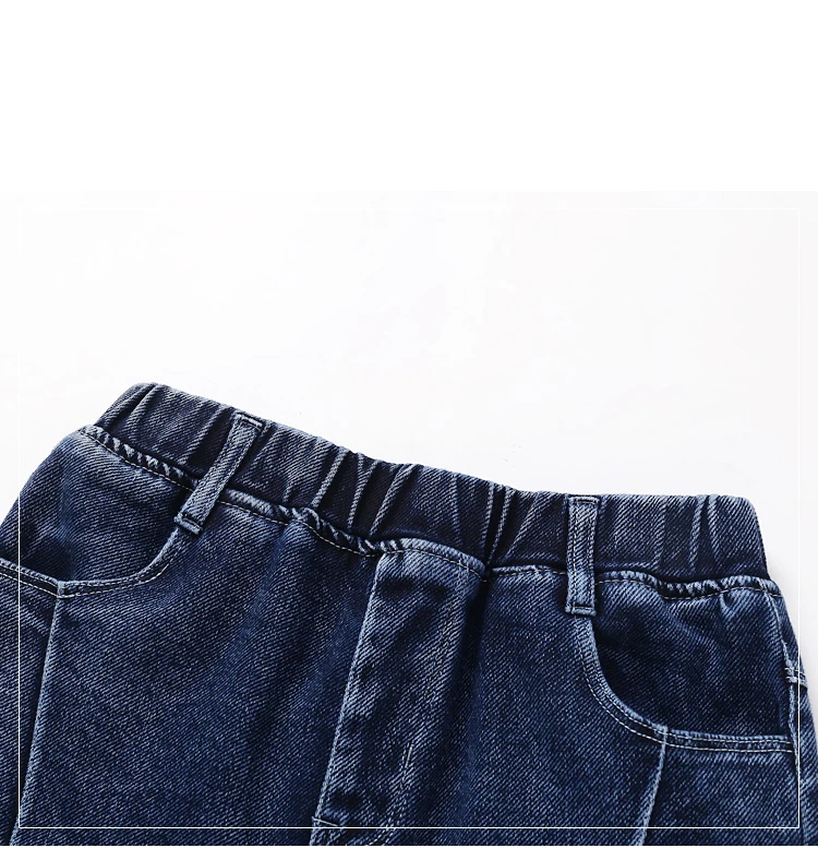Джинсы для мальчиков; модные детские длинные штаны; джинсовые синие брюки с дырками для подростков; школьная одежда для мальчиков с эластичной резинкой на талии в ковбойском стиле