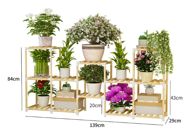 Короткие деревянные полки цветок стенд 4 слоя твердой древесины подставка для цветов балкон подставка для цветов завод стенд Крытый садовый деревянный завод стенд - Цвет: A10 139x29x84cm