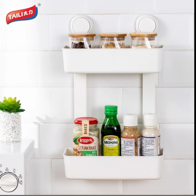 Hot Sale Strong Adsorbability Two-Layer Wall-Mounted Plastic Storage Shelf Commodity Rack for Bathroom Kitchen | Дом и сад