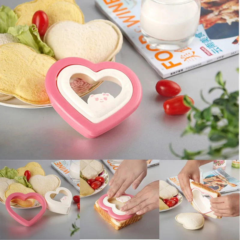 DIY дома пластик розовый в форме сердца сэндвич плесень производитель пресс резак