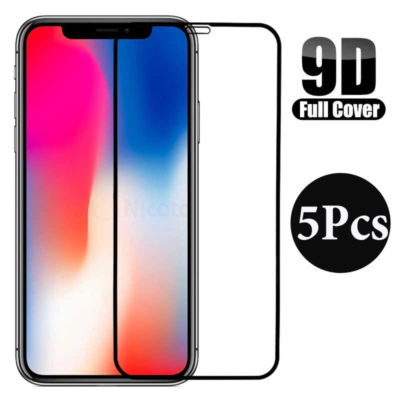 

5 шт. защитное закаленное стекло для iPhone 11 12 Pro Max стекло для iPhone XR X XS 7 8 6 Plus 12 Mini полное клеевое Защитное стекло для экрана