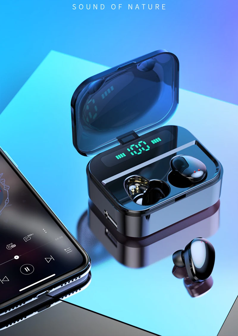 Сенсорные наушники Bluetooth 5,0, беспроводные наушники TWS IPX7, водонепроницаемые, HD стерео наушники-вкладыши, светодиодный дисплей, 3600 мАч, внешний аккумулятор