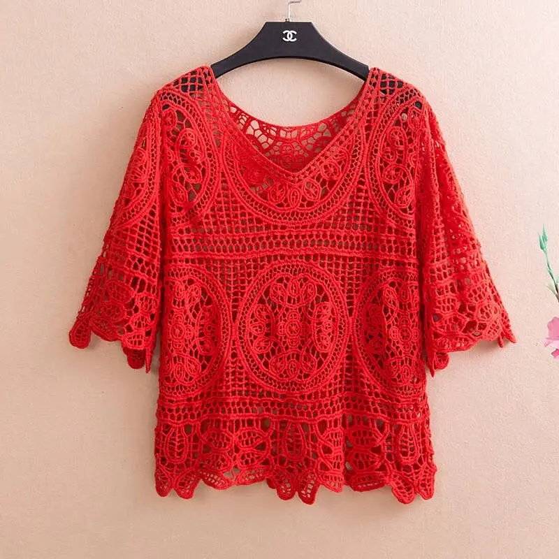 Handmake sweater summer knitted hollow crocheted small shawl blouse women's pullover blouse small fresh with suspender dress