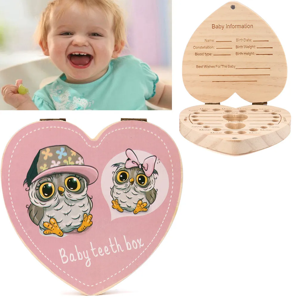 Английская детская коробка-органайзер с изображением сердца, совы, слона, краски для детей, молочные зубы, деревянная коробка для хранения, лучший подарок для ребенка