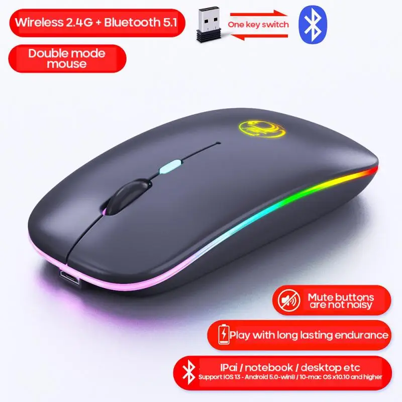 9 типов 2 4 Ghz беспроводная мышь Bluetooth игровая RGB компьютерная Бесшумная 1600 DPI для ПК