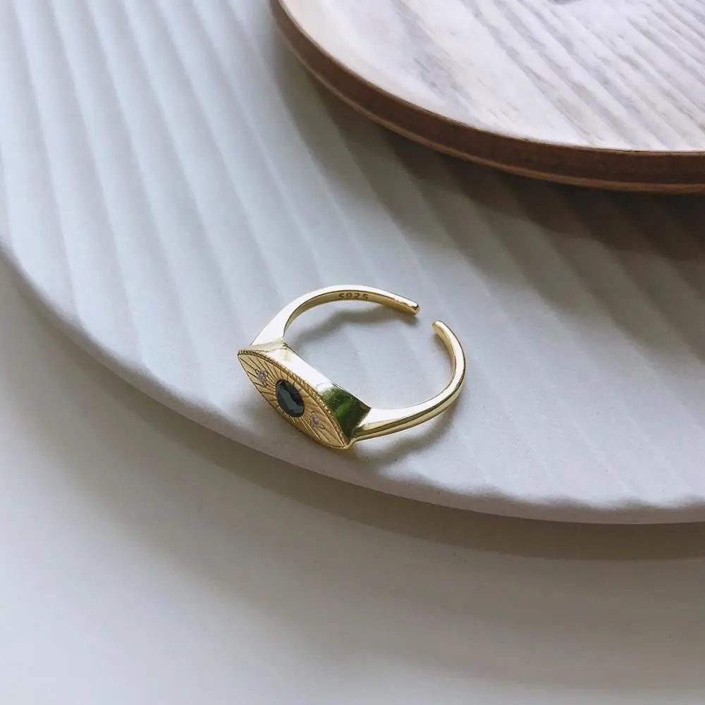 

Kinel S925 Sterling Silver Jewelry Ring hipster Extremely Simple Wedding Black Zircon gold ring stone rings for women steampunk