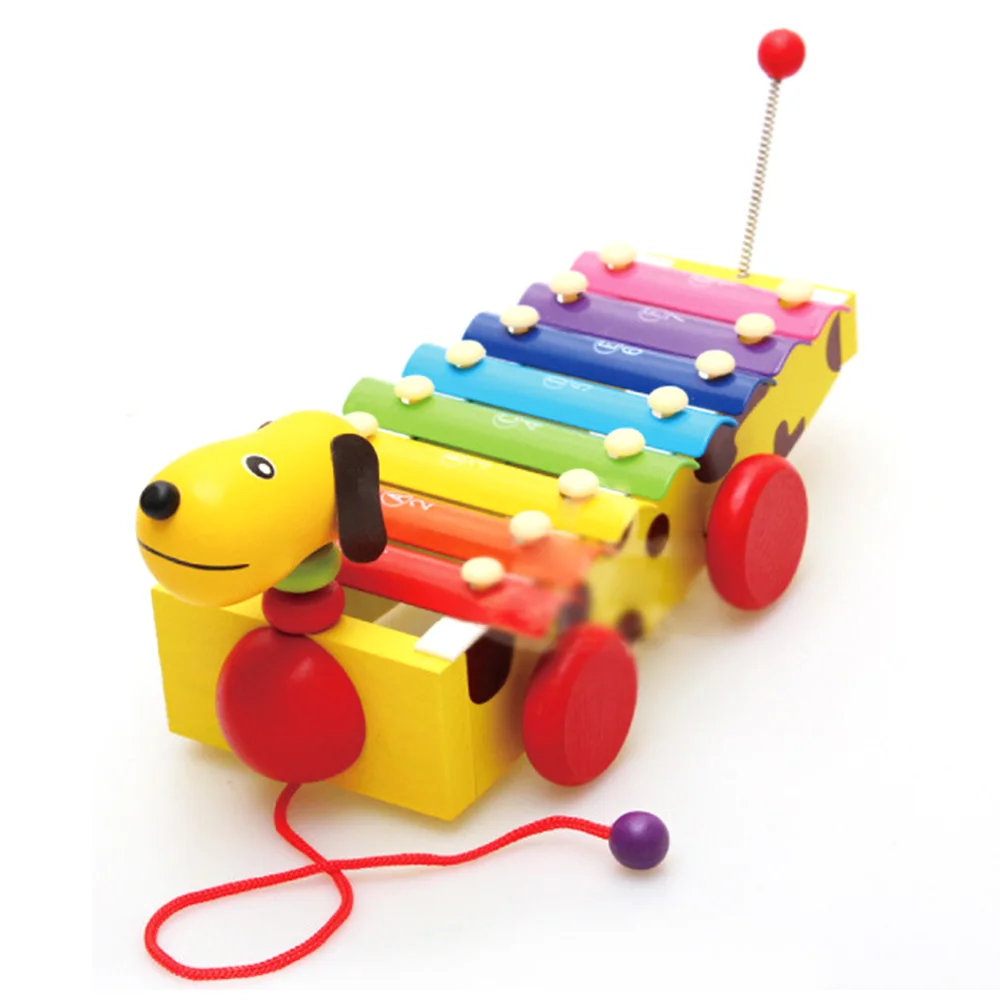 Doolland деревянный ручной стук пианино детские игрушки щенков волочения стиль ручной стук пианино игрушки милый красочный инструмент для детей