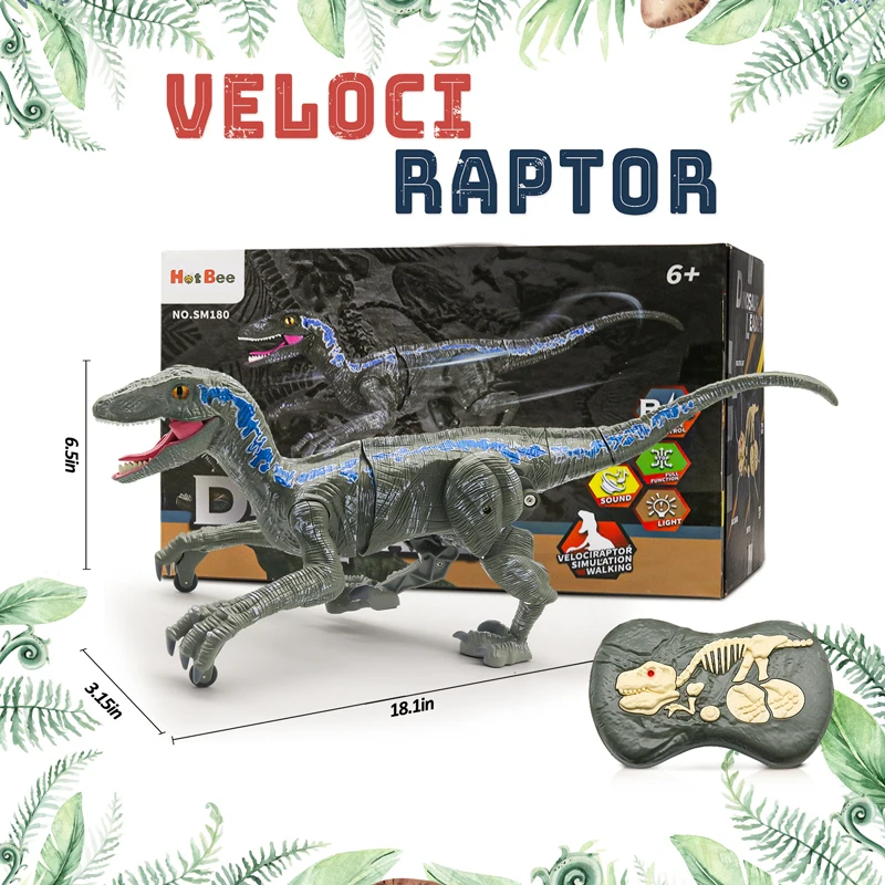 Jouets dinosaure télécommandé gris 2. 4g rc raptor vélociraptor marche  électrique pour garçon