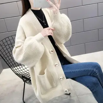

Real Shot New Linen Flower Color Solid Color Pocket Knitted Cardigan Sale