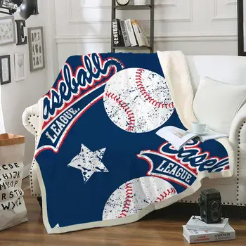 

Baseballs Sherpa Blanket for Beds Sport Soft Throw Blanket Blue Ball Soft Bedspreads White Red Thin Quilt Stars Kids Dropship