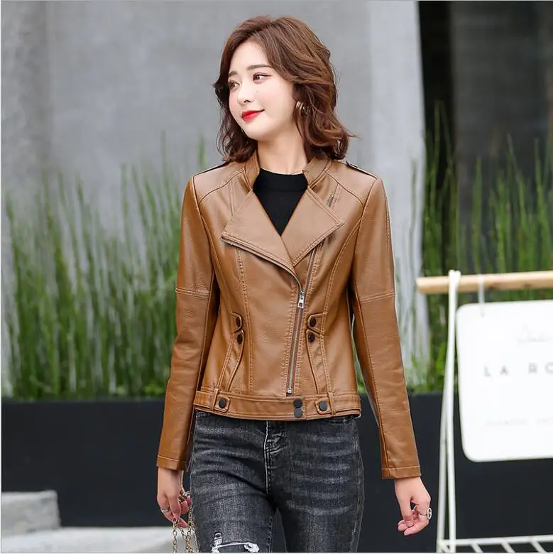2020 New Spring Autumn Lady Basic Coat Outerwear Slim Faux Leather Jacket Women Classic Moto Biker Jacket