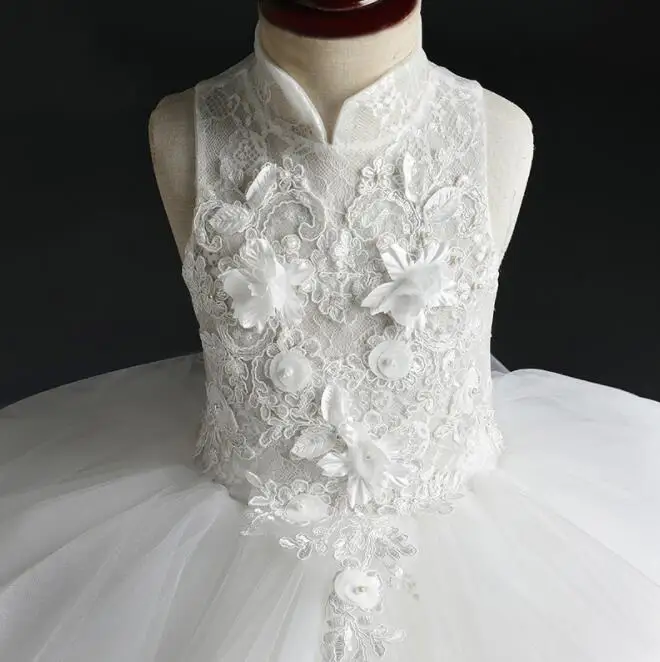 Girls Dress Glizt Long Trailing White Lace First Communion Dress Flower Tulle Ball Gown Girls Pageant Gown Flower Girl Dress for Weddings