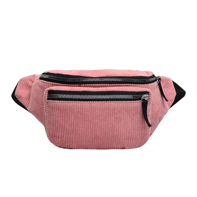 Женская Вельветовая поясная сумка, женская дизайнерская Брезентовая поясная сумка, модная коричневая сумка для денег, телефона, груди, банана, женский пояс, сумки для телефона - Цвет: Розовый