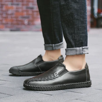 

Handmade Genuine Leather Men Driving Shoes Breathable Loafers sewing Men's Slip On Casual Shoes Moccasin Boat Shoes big size 48