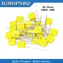 20 шт./лот коррекционный конденсатор 100NF 104J 100V 5 мм полипропиленовая защитная пленка пластиковый пленочный конденсатор