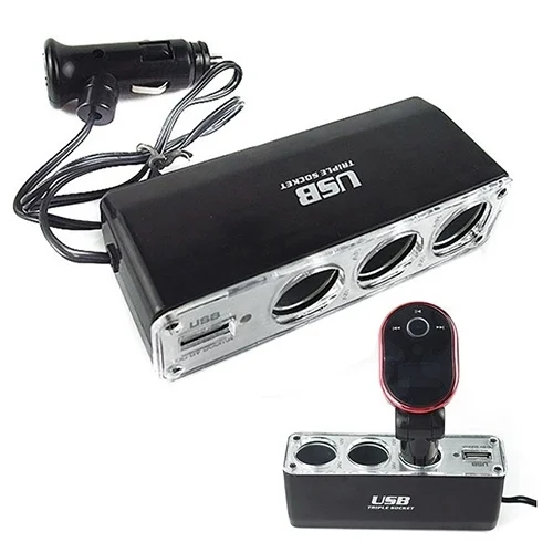 

3 Way Car Ornament Cigarette Lighter Power Spliter Sockets USB Adapter Charger