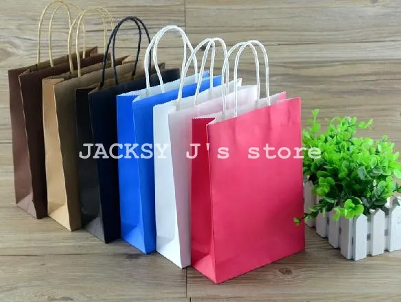 

50PCS Colored Glossy Kraft Paper Bags with Handle Can Custom Logo Printed Free shipping