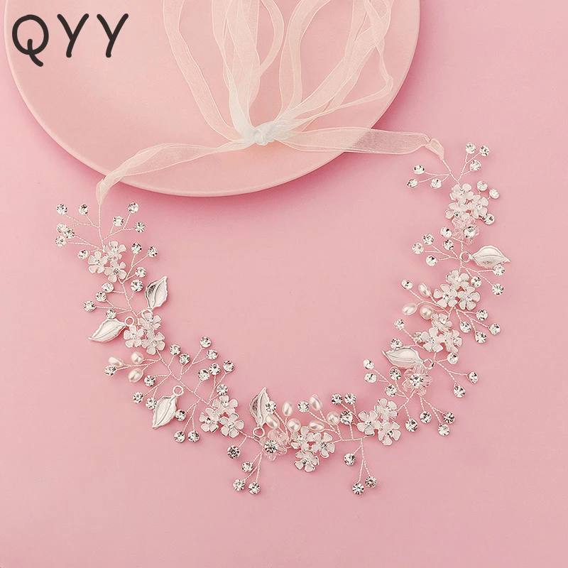 

QYY Bridal Wedding Hair Accessories Handmade Flower Leaf Rhinestone Headbands for Women Bride Headpiece Bridal Hair Jewelry Gift