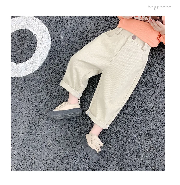 US Bud Mommy BOY'S Denim Trousers Autumn Clothing Trousers Children Versatile Solid Color Pants Male Baby Loose-Fit Western Styl