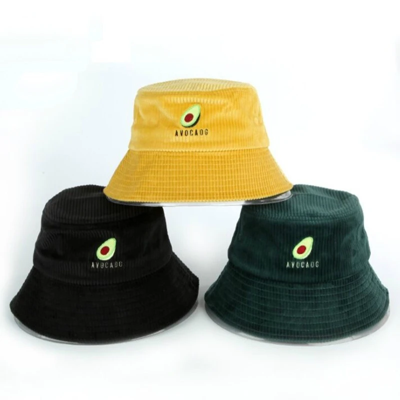 

Autumn men cotton Fisherman hat Outdoor Unisex women casual corduroy bucket hat avocado embroidery panama cap gorros