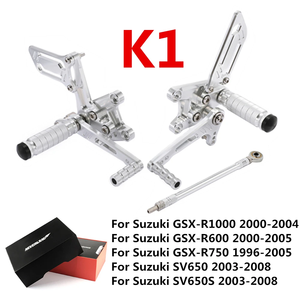 K1 CNC Motorcycle Footrest Footpegs Foot Peg Pedal Rearset For Suzuki GSX-R 600 GSX-R 750 GSX-R 1000 SV650 SV650S