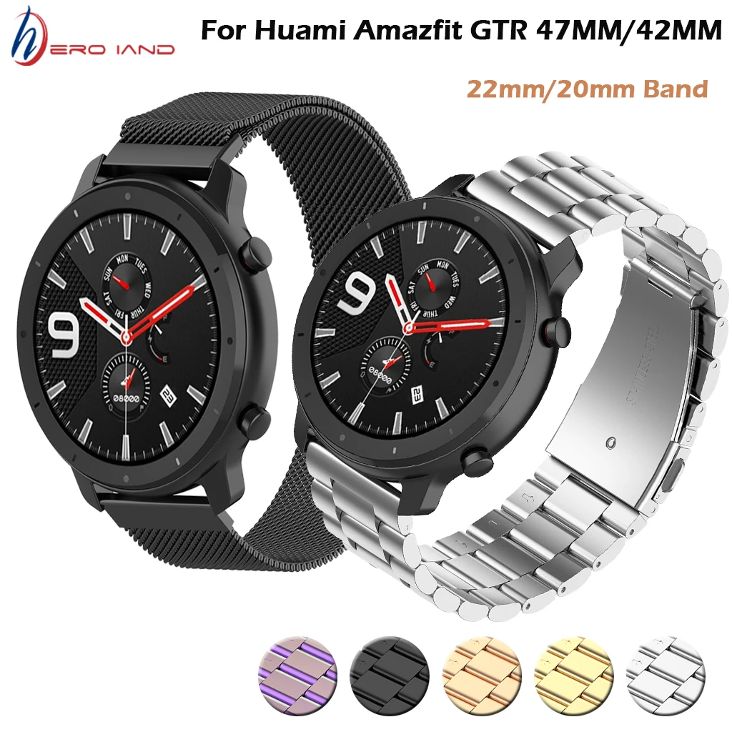 Металлический ремешок из нержавеющей стали для Xiaomi Amazfit Bip/Stratos 2/Pace/GTS GTR 42 мм 47 huawei