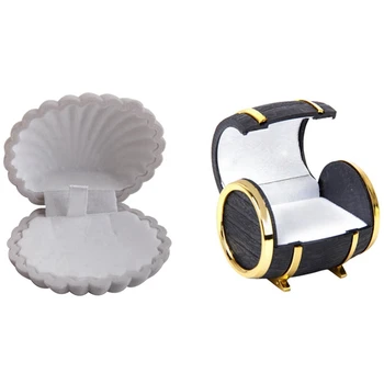 

2 Pcs Velvet Pendant Necklace Jewellery Display Storage Case Gift Box, Beer Barrel & Shell Shape