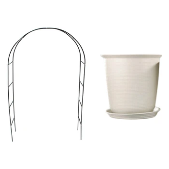 

1 Set Imitation Flower Pots 7.2 Inch Resin Flower Pots & 1 Set Garden Backdrop Pergola Stand Flower Frame