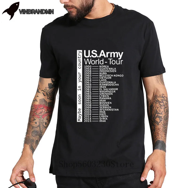 Funny Concert T-shirt Men The US Army World Tour T shirts Homme Military Design tshirt Fashion Leisure Rock music Tops Tee | Мужская
