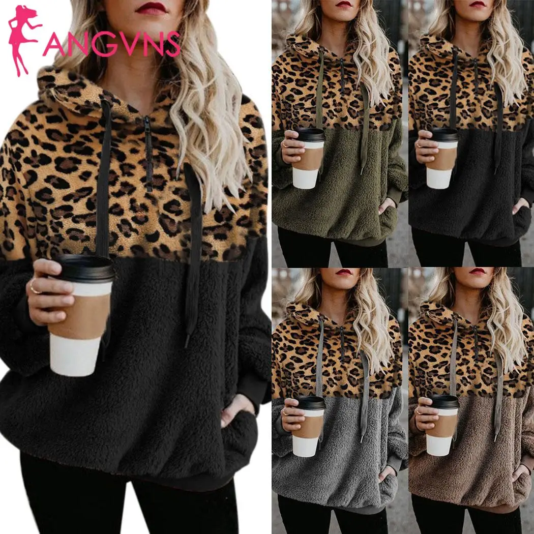 New Fashion Women Casual Patchwork Leopard Hips Length Drawstring Hoodie Pocket Patchwork, Pullover, Loose, New Fashion Women Casual Patchwork Leopard Hips Length Drawstring Hoodie Pocket Patchwork, Pullover, Loose,