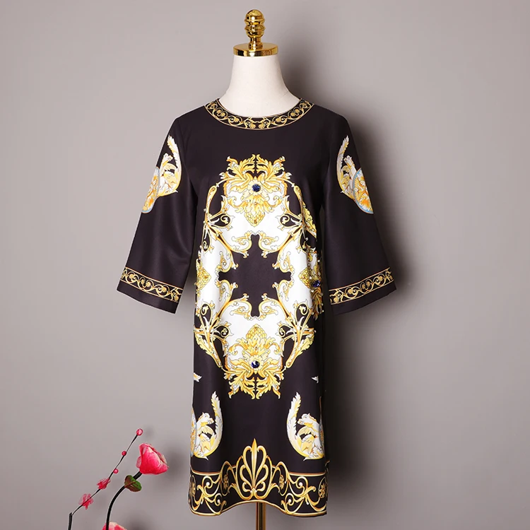 AELESEEN, модное подиумное летнее платье, женское, половина рукава, винтажное, Дворцовое, с принтом, роскошное, с кристаллами, бисероплетение, Мини Короткое платье