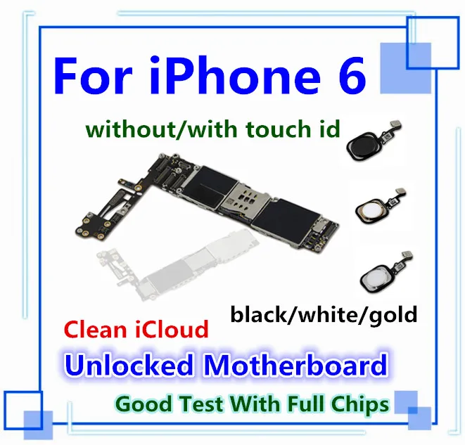 

Motherboard for iphone 6 motherboard with/without touch ID fingerprint 16GB/32GB/64GB/128GB for iphone 6 board unlocked IOS card