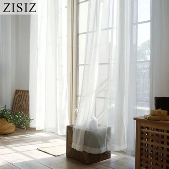 

ZISIZ European Style Solid White Yarn Sheer Curtain Window Tulle Curtains For Living Room Kitchen Treatments Voile Curtain