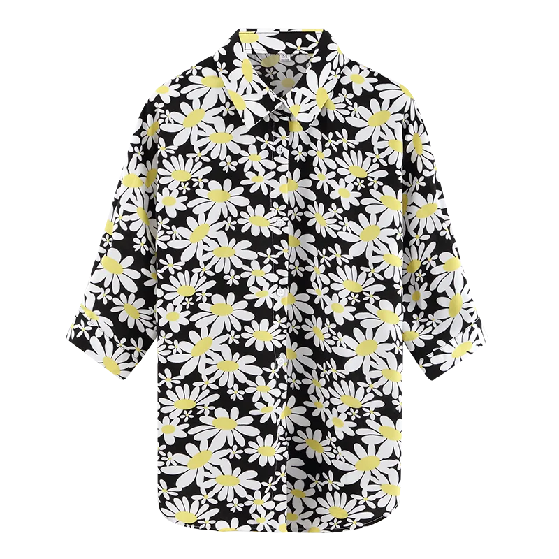Modis Femme Womens Tops Fashion 2020 Summer White Black Sunflower Shirt Women Short Sleeve Korean Blouse Woman Roupas Femininas