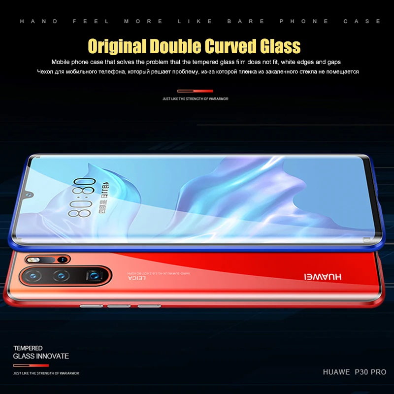 Роскошный защитный чехол с магнитным стеклом для huawei P20 Lite P30 Pro 360, задняя крышка из закаленного стекла для mate 20 Lite, чехол