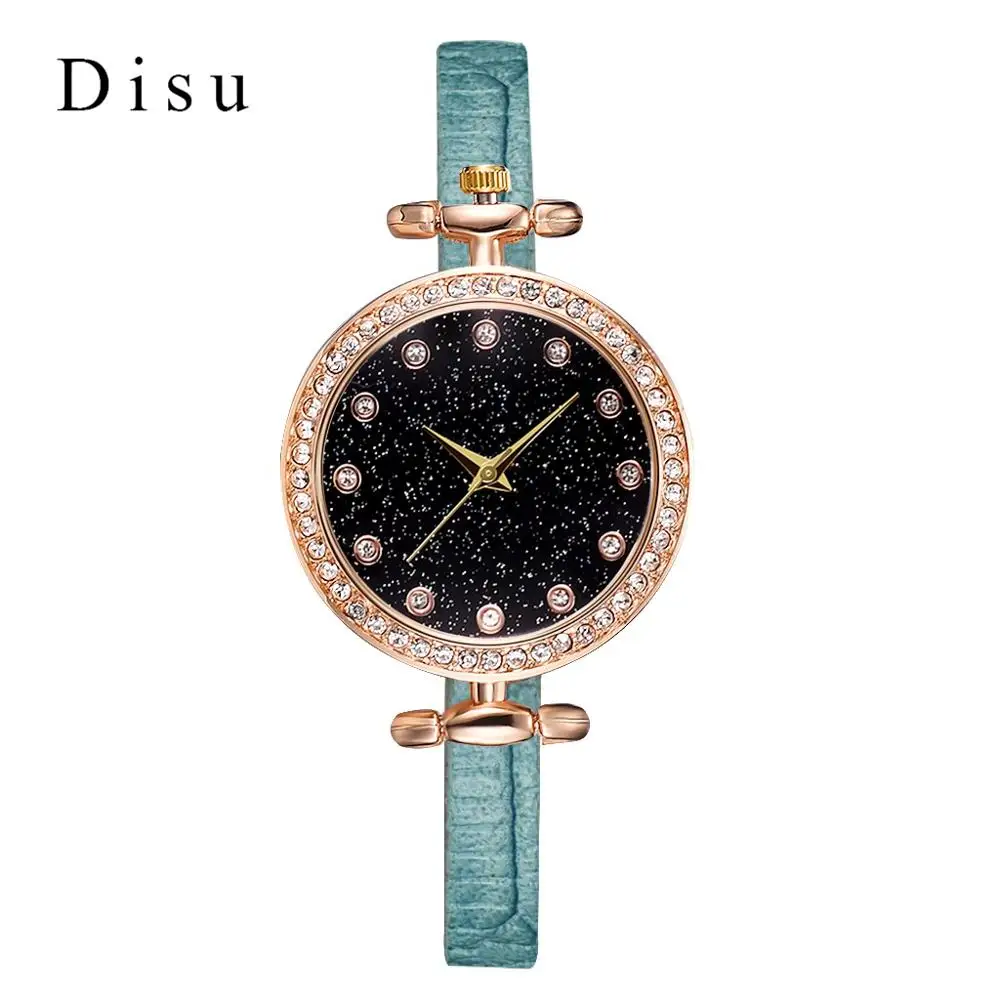 Strarry Sky простые женские часы маленькие кожаные Наручные часы со стразами кварцевые ЖЕНСКИЕ НАРЯДНЫЕ наручные часы для женщин - Цвет: Небесно-голубой