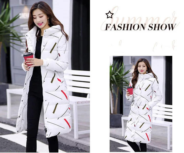 Winter Jacket Coat Women Hooded Cotton Padded Long Parkas New Women Coat Warm Slim Fit Printed Women Jacket